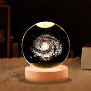 RODIO Galaxy 3D Crystal Ball With Wooden Base| SATURN | Best For Gifting, Kids, Home Decor - LED USB Lamp